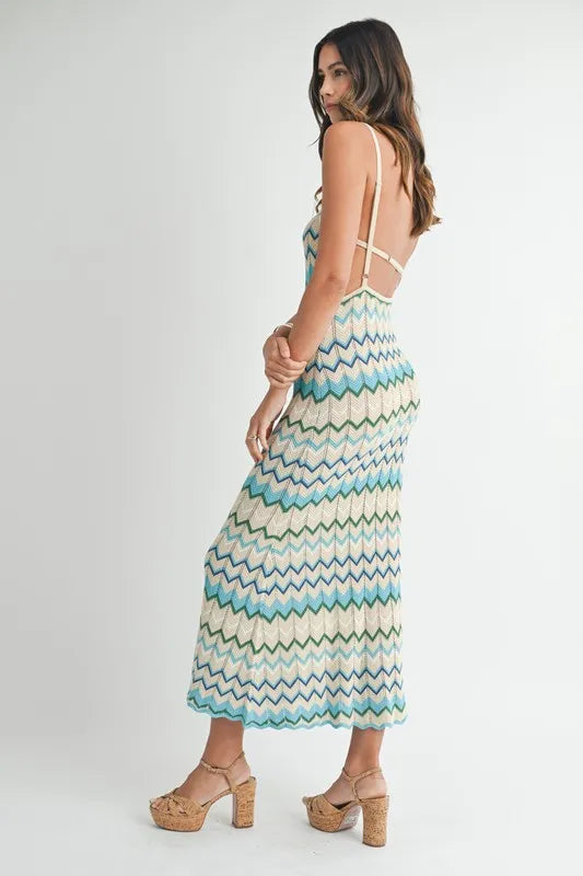 MABLE Lightweight Pointelle Chevron Knit Maxi Dress - Sydney So Sweet
