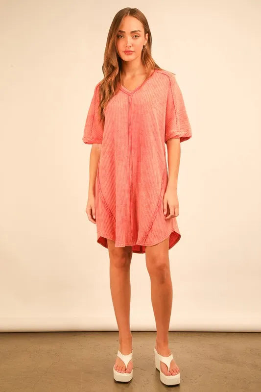 VERY J Plus Size Mineral Washed Ribbed Knit Mini Dress - Sydney So Sweet