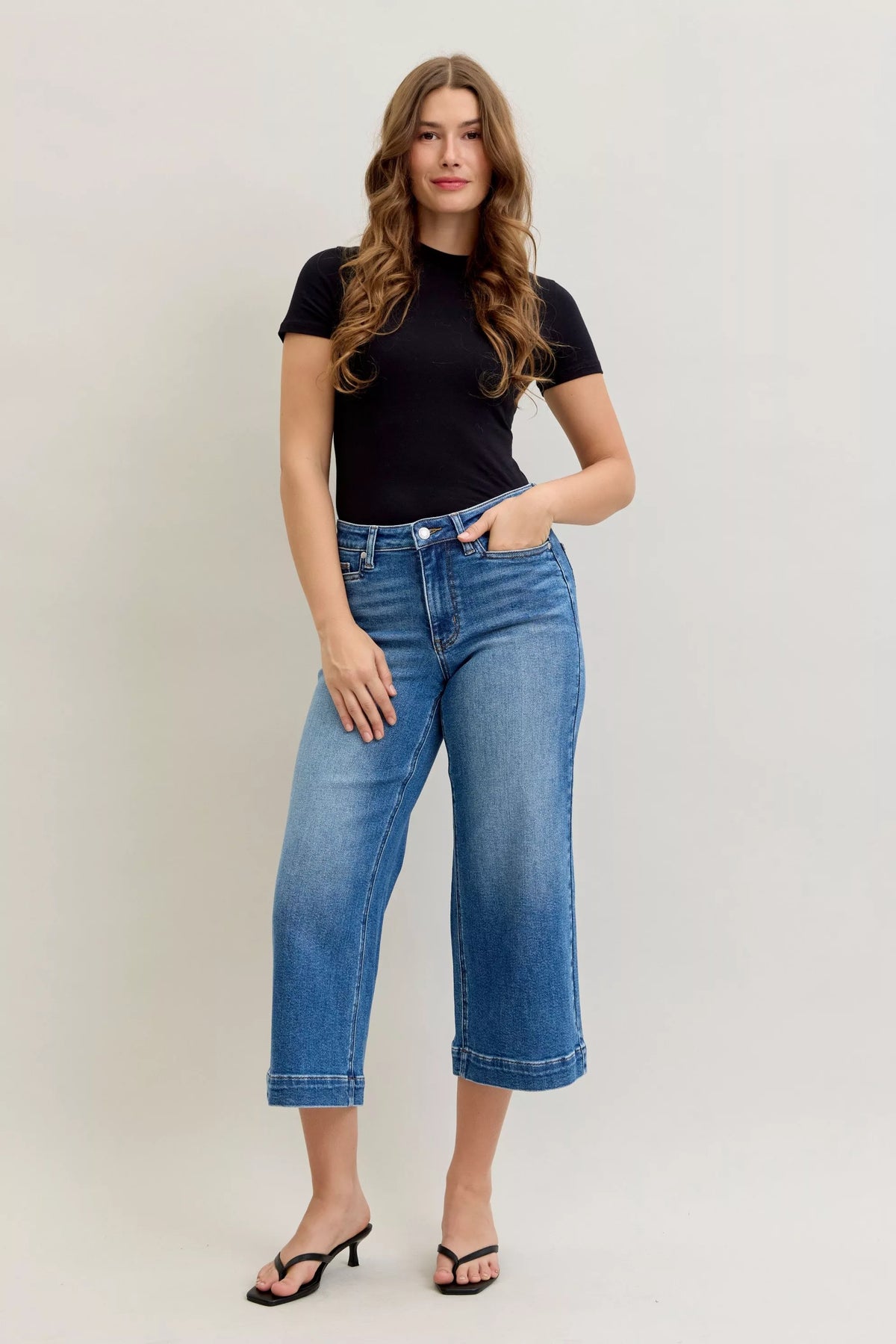 Judy Blue Mid Rise Crop Wide Leg Jeans - Sydney So Sweet