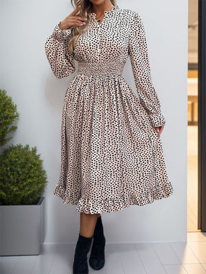 Ruched Ruffled Leopard Long Sleeve Dress - Sydney So Sweet