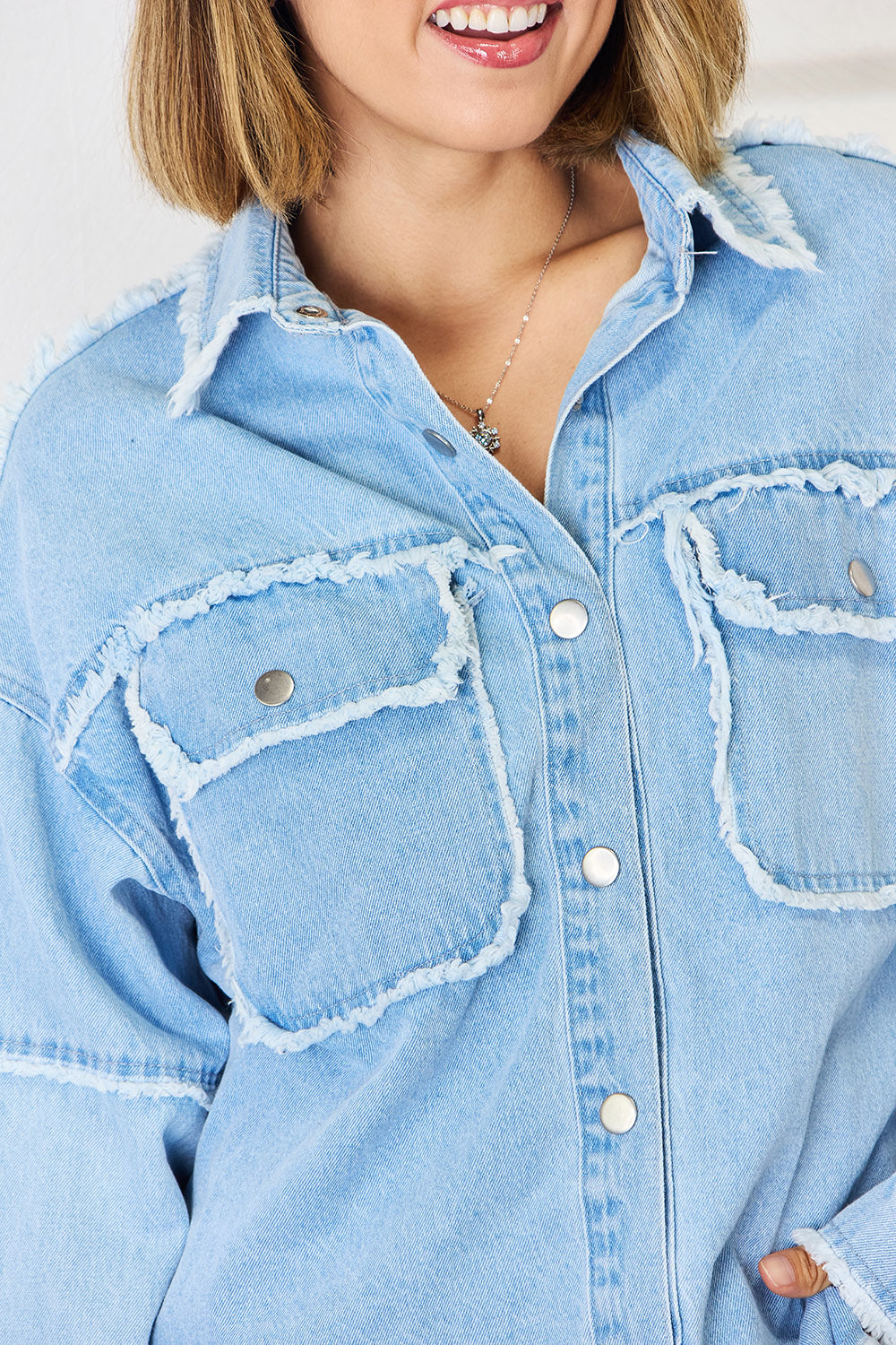 PEACE Raw Hem Dropped Shoulder Denim Top - Sydney So Sweet