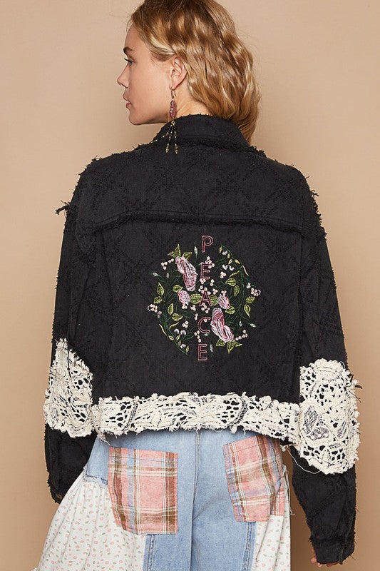 POL Crochet Patch Embroidered Button Up Jacket - Sydney So Sweet