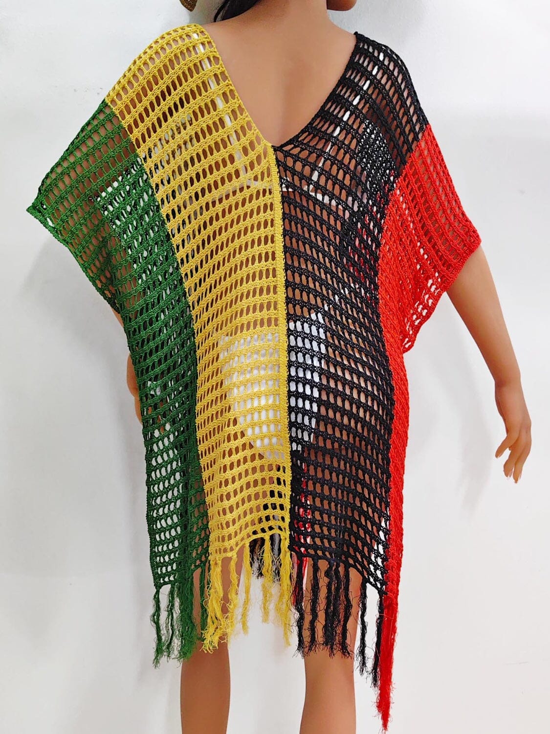 Fringe Color Block Scoop Neck Cover Up - Sydney So Sweet