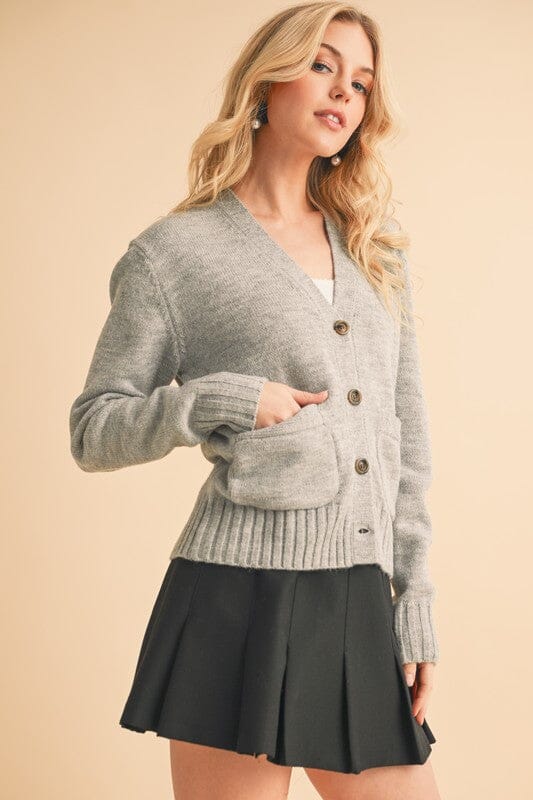 Aemi + Co Ribbed Hem Button Down V-Neck Cardigan - Sydney So Sweet
