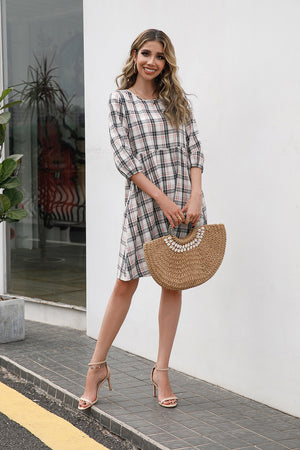 Plaid Round Neck Mini Dress - Sydney So Sweet