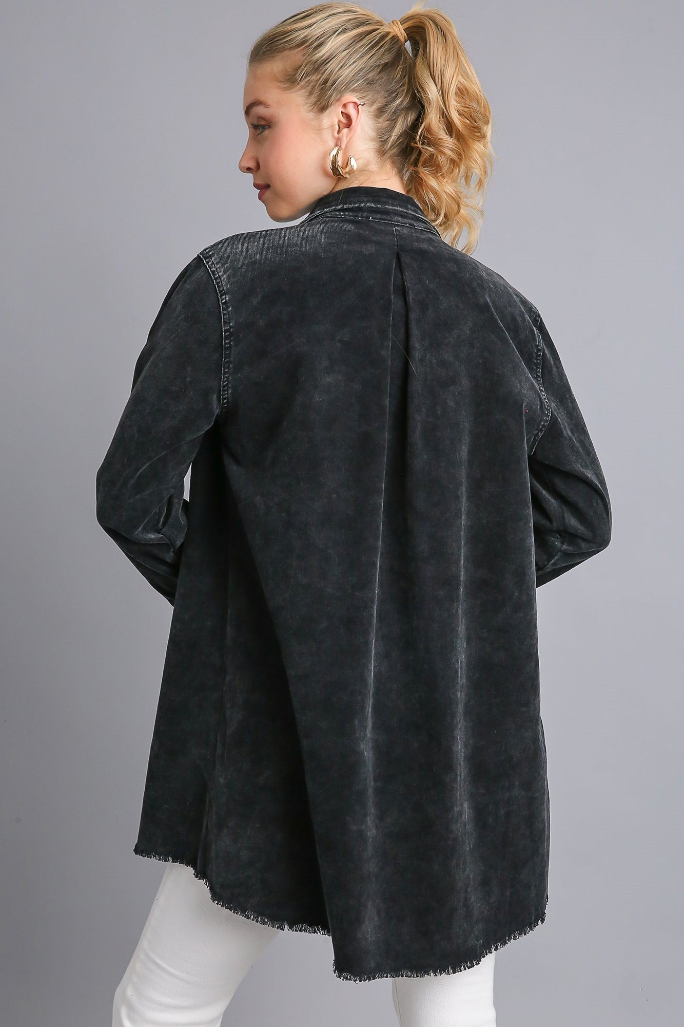 Umgee Raw Hem Button Down Denim Jacket with Chest Pockets - Sydney So Sweet