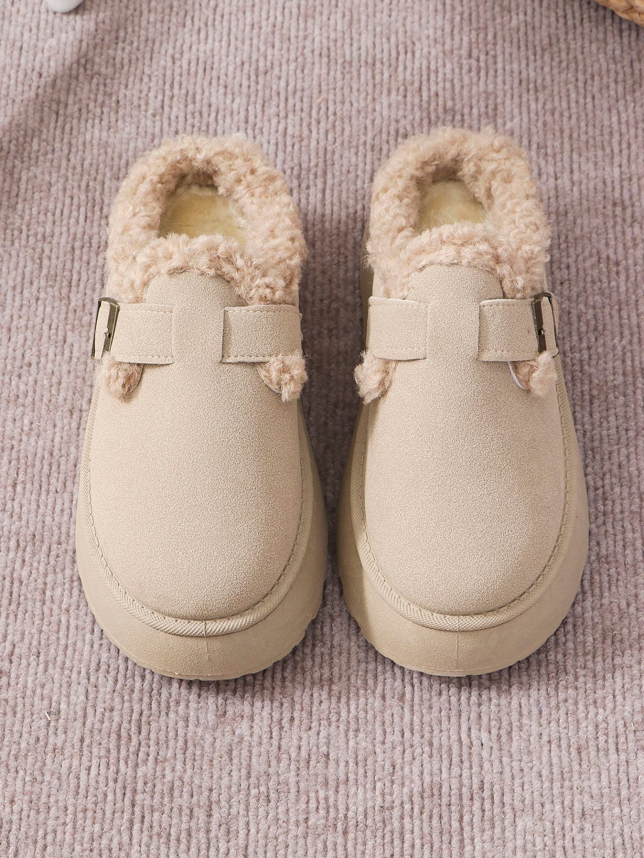 Thermal Fuzzy Buckle Platform Slippers - Sydney So Sweet