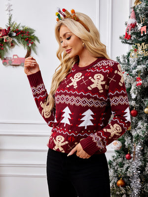 Gingerbread Round Neck Long Sleeve Sweater - Sydney So Sweet