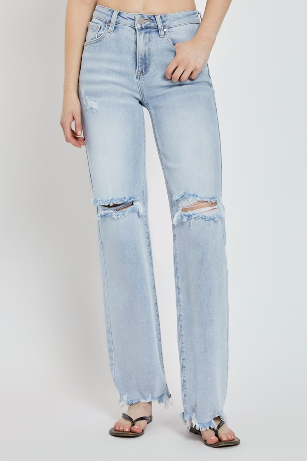 RISEN Full Size High Rise Distressed Wide Leg Jeans - Sydney So Sweet