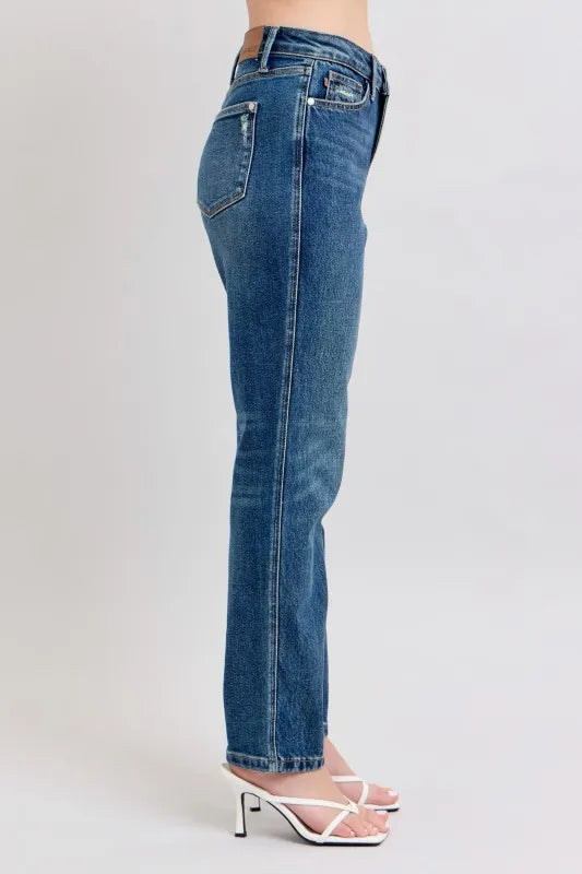 Judy Blue Full Size High Waisted Rigid Magic Non-destroy Straight Leg Jeans Plus Size - Sydney So Sweet