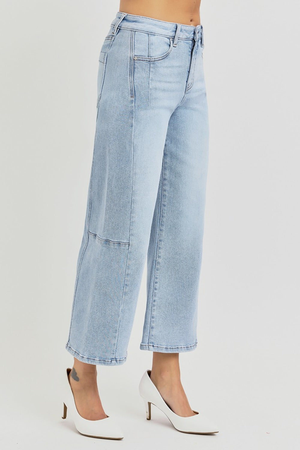 RISEN Full Size High Rise Seamed Detail Wide Leg Crop Jeans - Sydney So Sweet