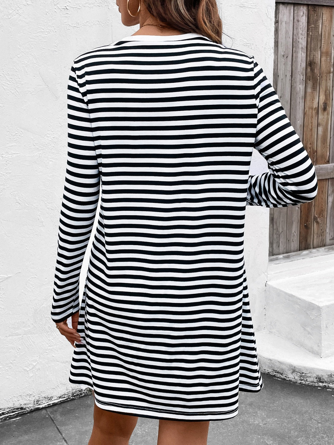 Heart Striped Round Neck Long Sleeve Mini Tee Dress - Sydney So Sweet