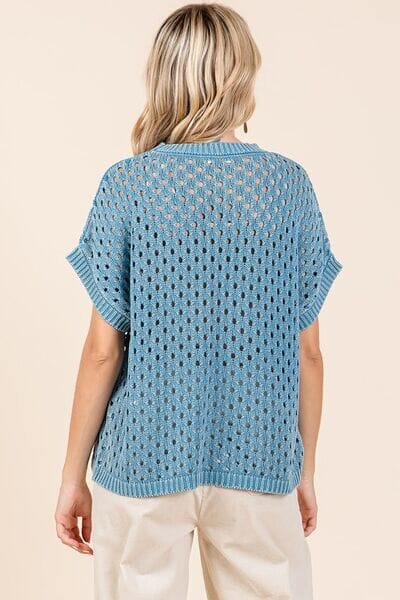 Mittoshop Mineral Wash Openwork Short Sleeve Knit Cover Up - Sydney So Sweet