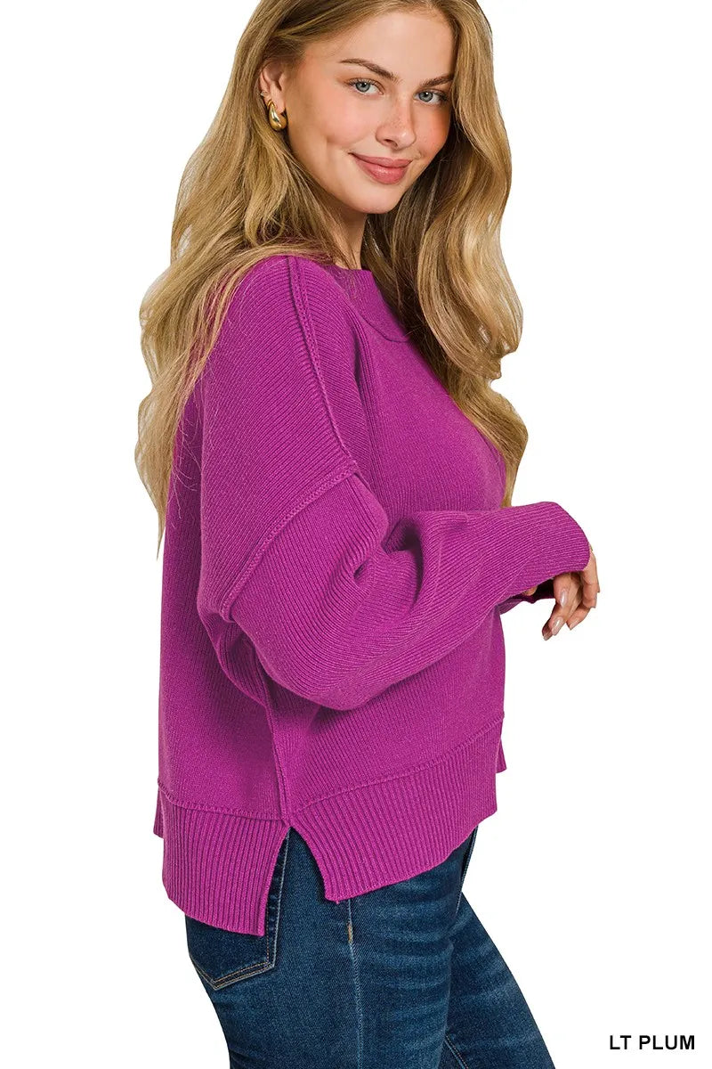Zenana Wide Neck Band Drop Shoulder Sweater - Sydney So Sweet
