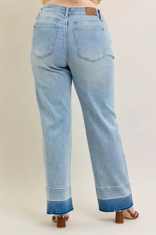 Judy Blue Full Size Mr Release Hem Wide Leg Jeans Plus Size - Sydney So Sweet