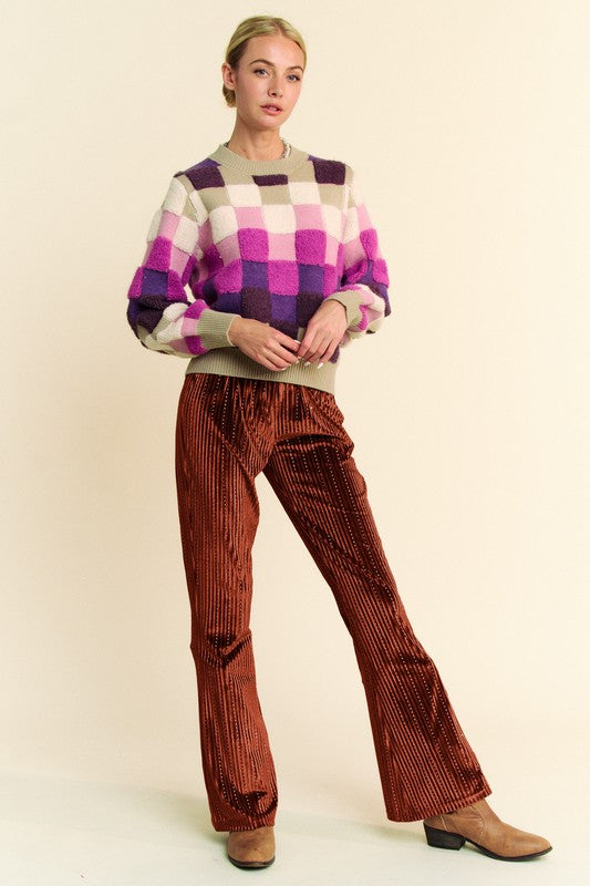 Davi & Dani Elastic Waist Knit Flare Pants - Sydney So Sweet