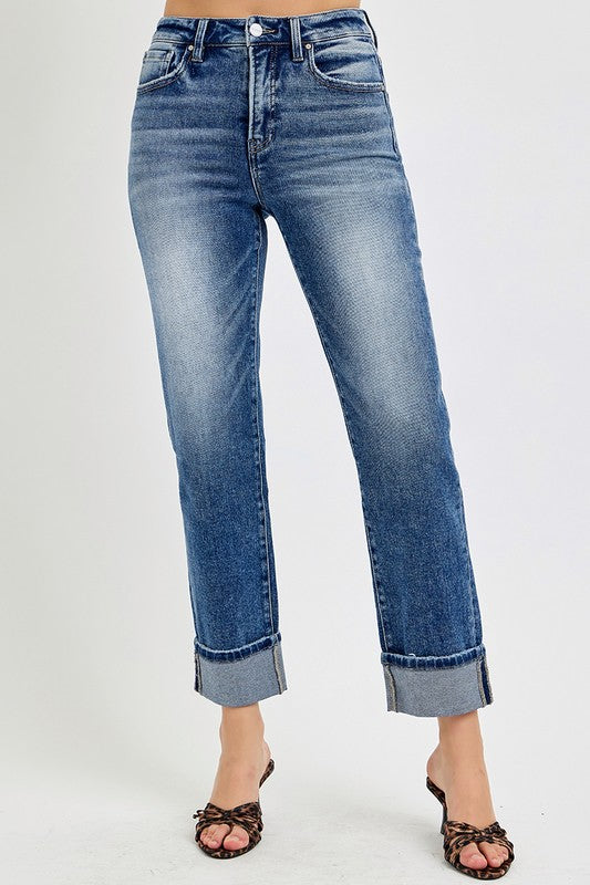 RISEN Full Size High Rise Crop Straight Roll Up Jeans - Sydney So Sweet