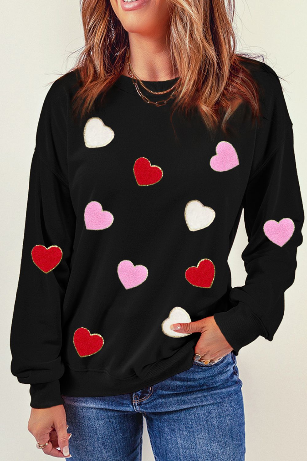 Valentine&#39;s Day Contrast Heart Long Sleeve Sweatshirt - Sydney So Sweet