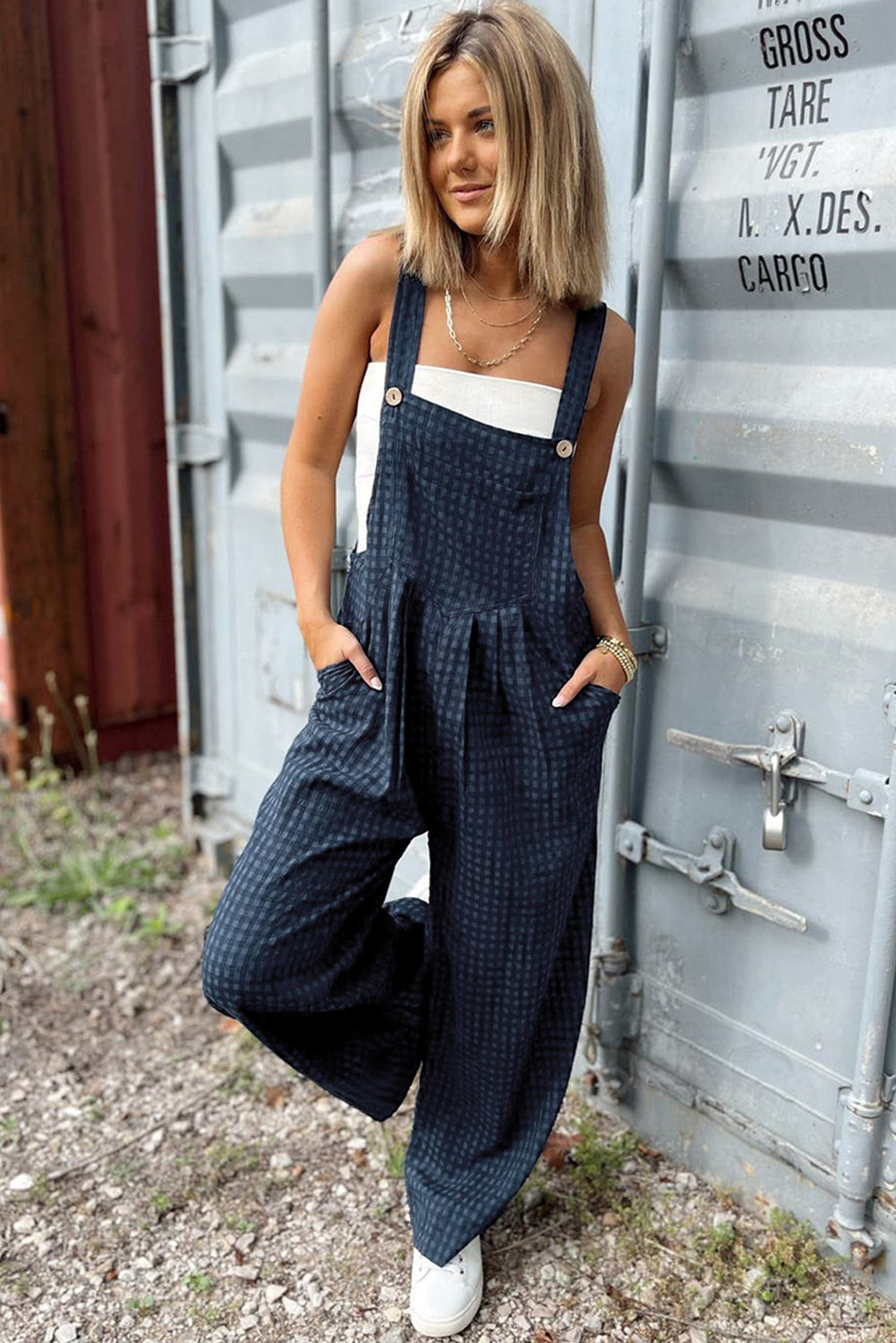 Plaid Wide Strap Wide Leg Overalls - Sydney So Sweet