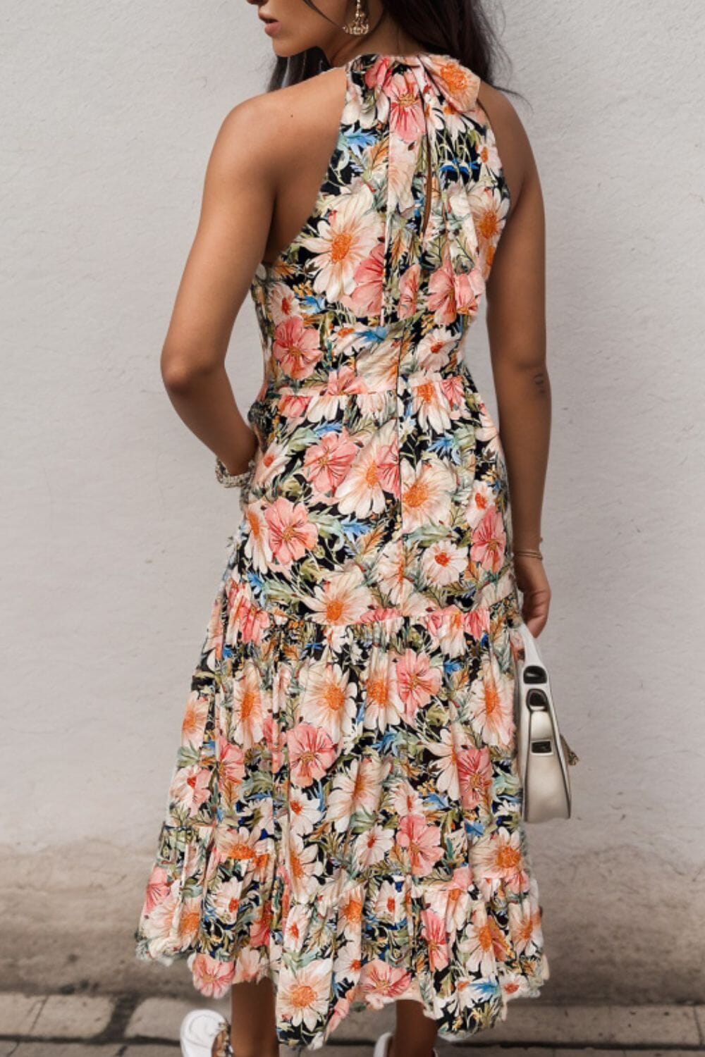 Printed Tiered Pocketed Mock Neck Midi Dress - Sydney So Sweet