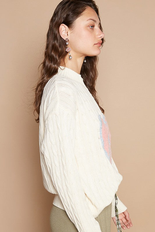 POL Cable-Knit Peace Patch Dropped Shoulder Sweater - Sydney So Sweet