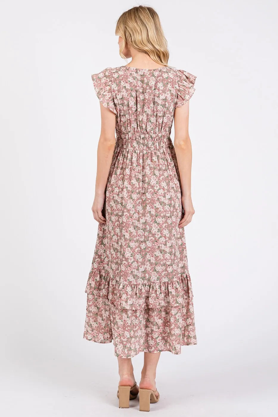 Mittoshop Flower Print Ruffle Cap Sleeve V-neck Midi Dress - Sydney So Sweet