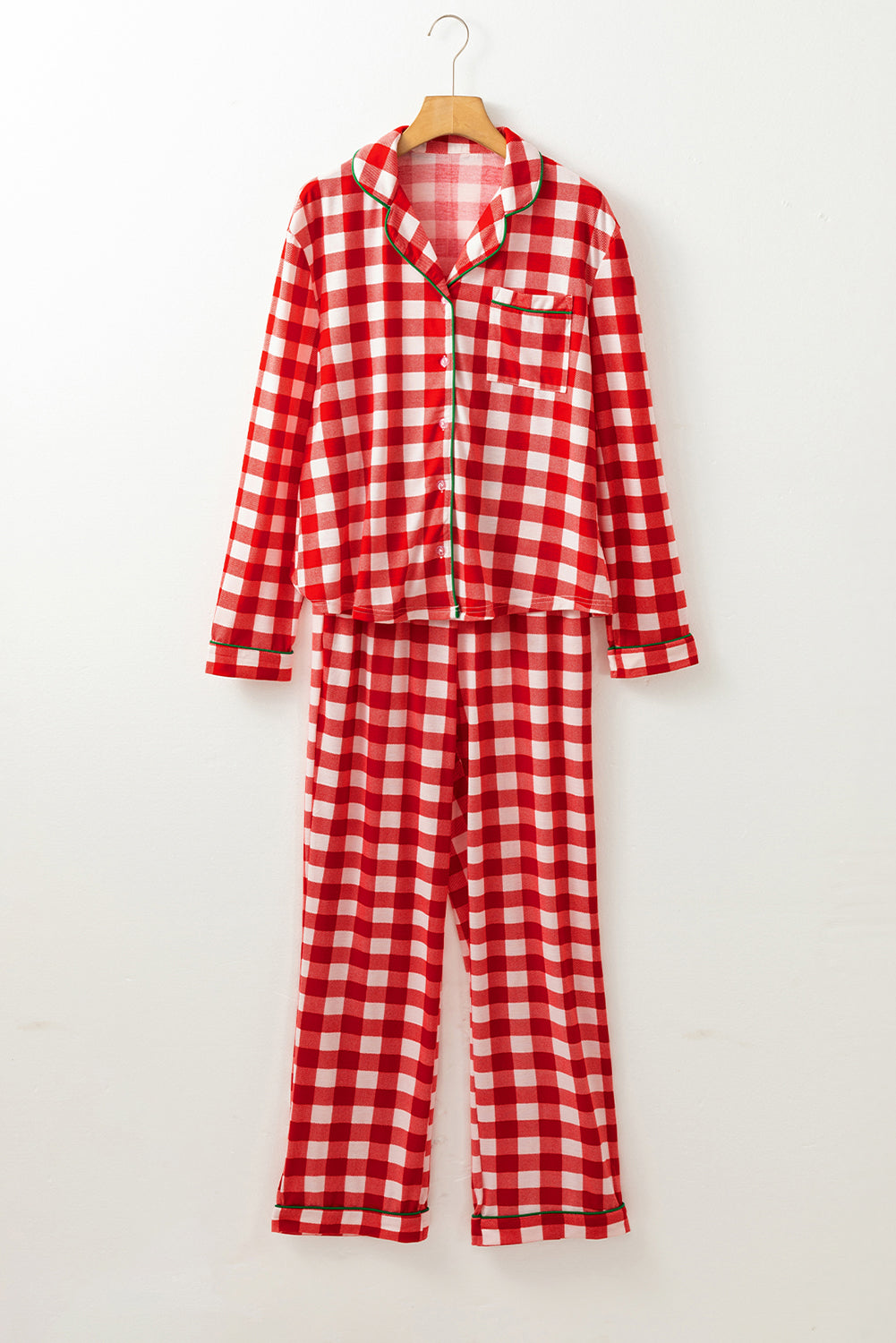 Plaid Collared Neck Long Sleeve Top and Pants Set - Sydney So Sweet