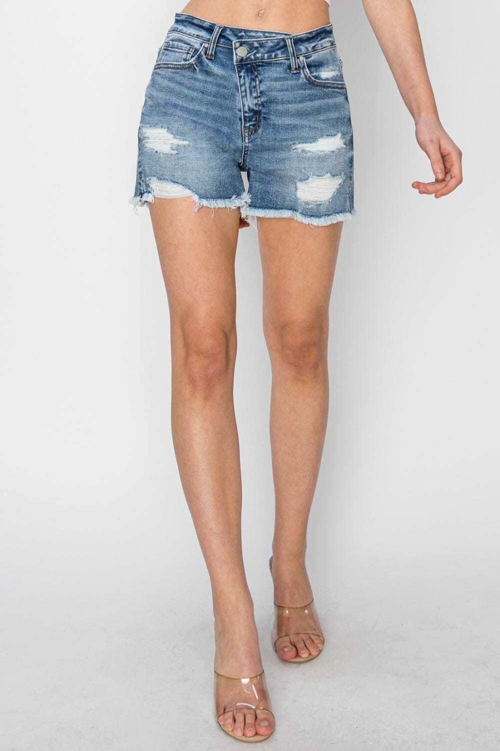 RISEN Stepped Waist Frayed Denim Shorts - Sydney So Sweet