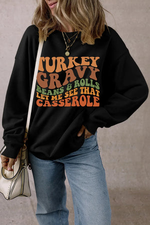 Turkey Gravy Casserole Long Sleeve Women's Graphic Sweatshirt - Sydney So Sweet