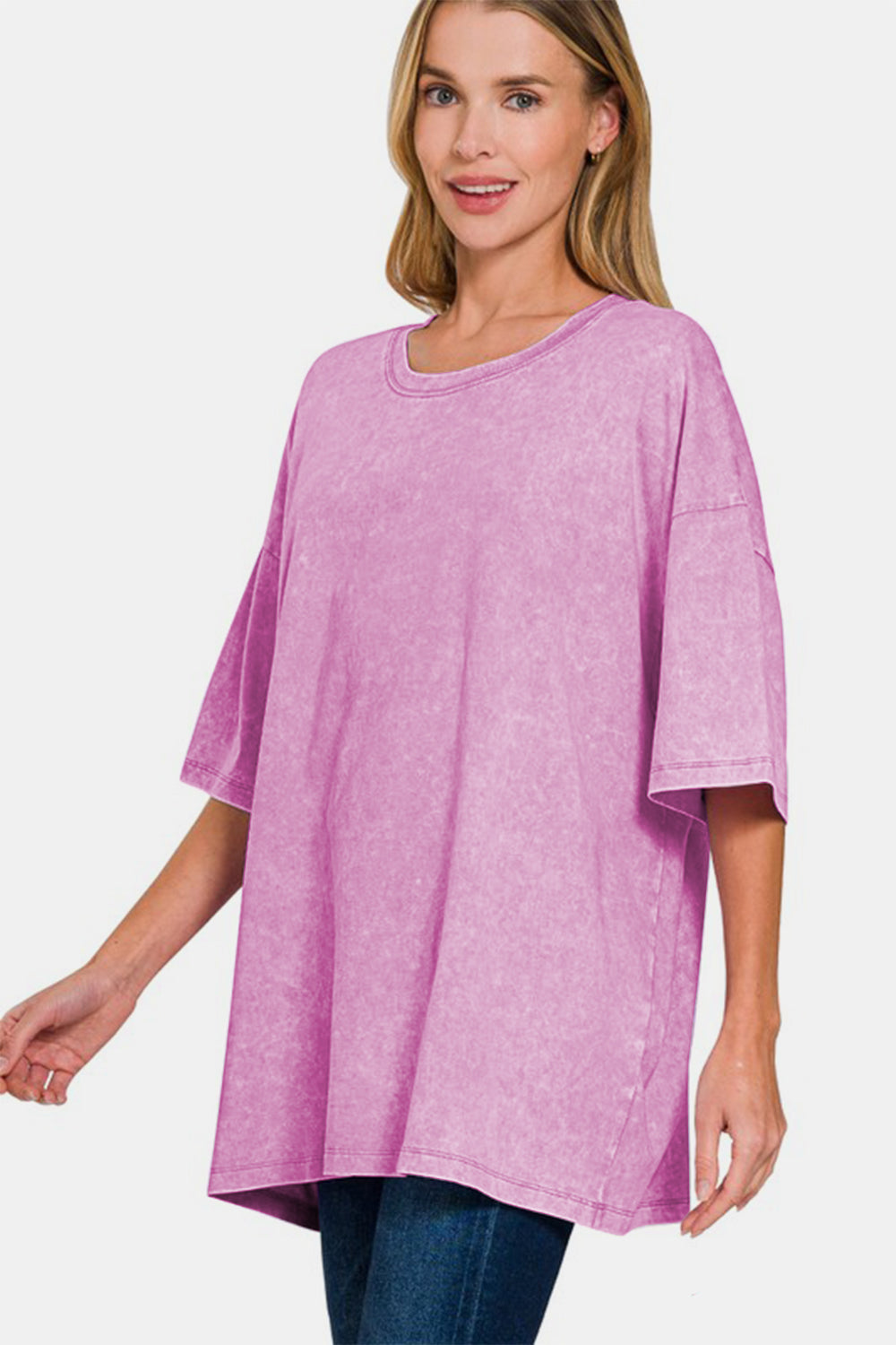 Zenana Full Size Washed Round Neck Drop Shoulder Oversized T-Shirt - Sydney So Sweet