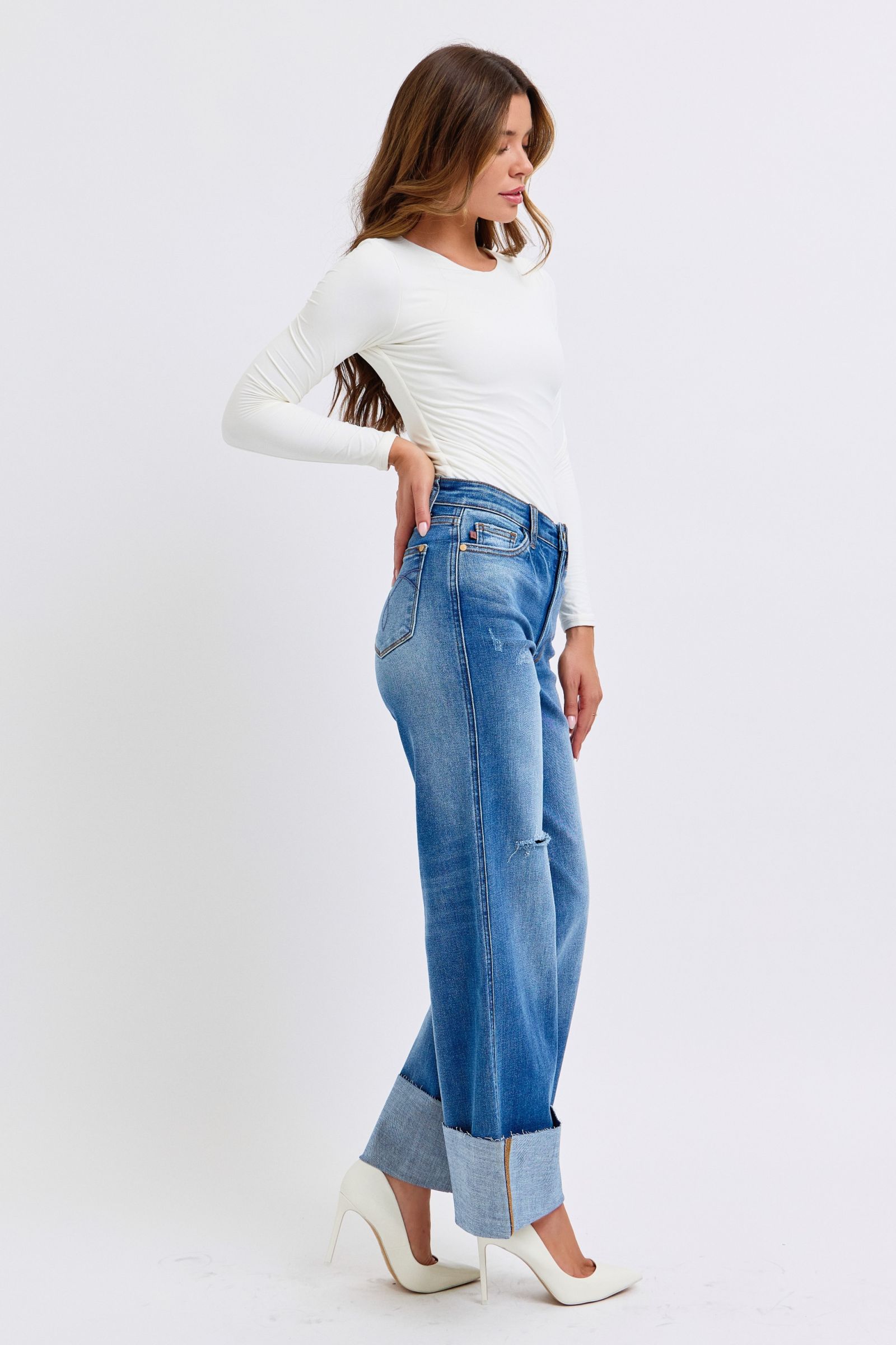 Judy Blue Full Size Distressed High Waist Wide Leg Jeans - Sydney So Sweet