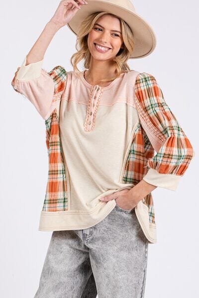 SAGE + FIG Exposed Seam Button Detail Plaid Top - Sydney So Sweet