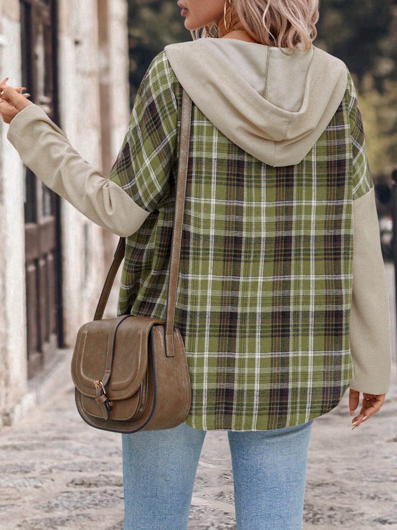 Perfee Drawstring Plaid Long Sleeve Hooded Shirt - Sydney So Sweet