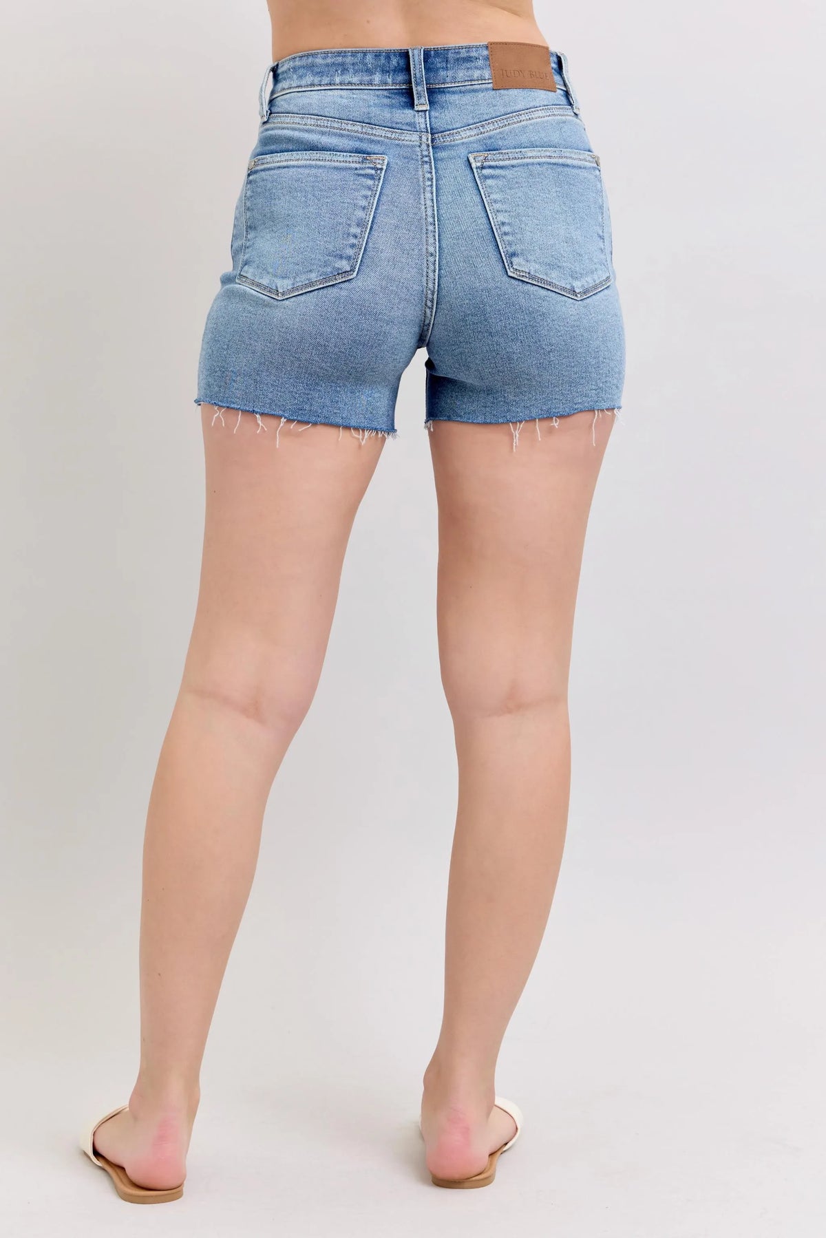 Judy Blue Full Size High Waist Denim Shorts W/stitch Over Destroy Detail Plus Size - Sydney So Sweet