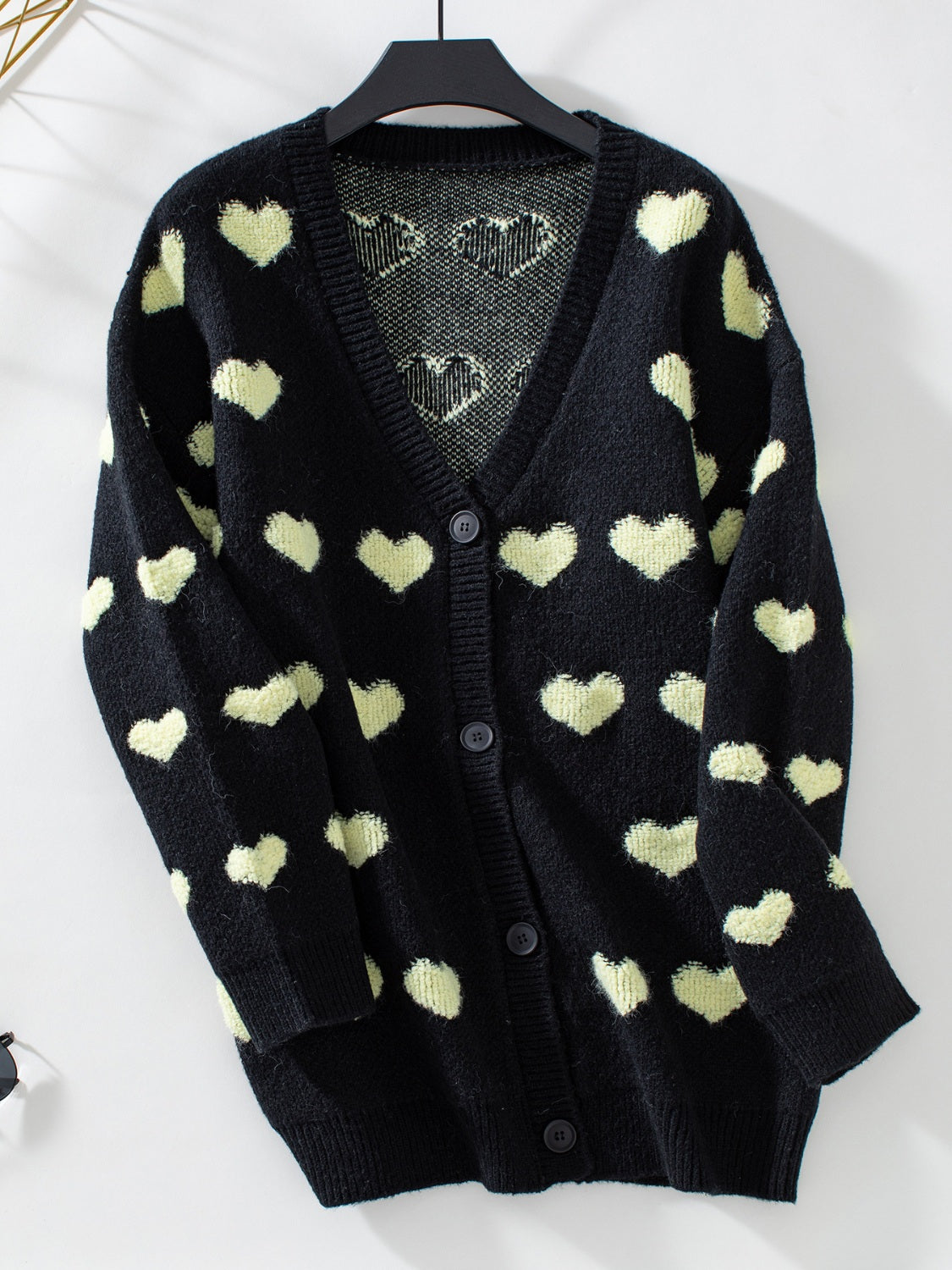 Heart V-Neck Button Up Long Sleeve Cardigan - Sydney So Sweet