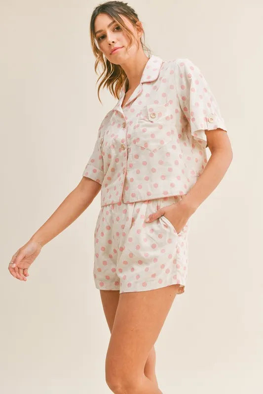 MABLE Polka Dot Collar Crop Top and Short Lounge Set - Sydney So Sweet
