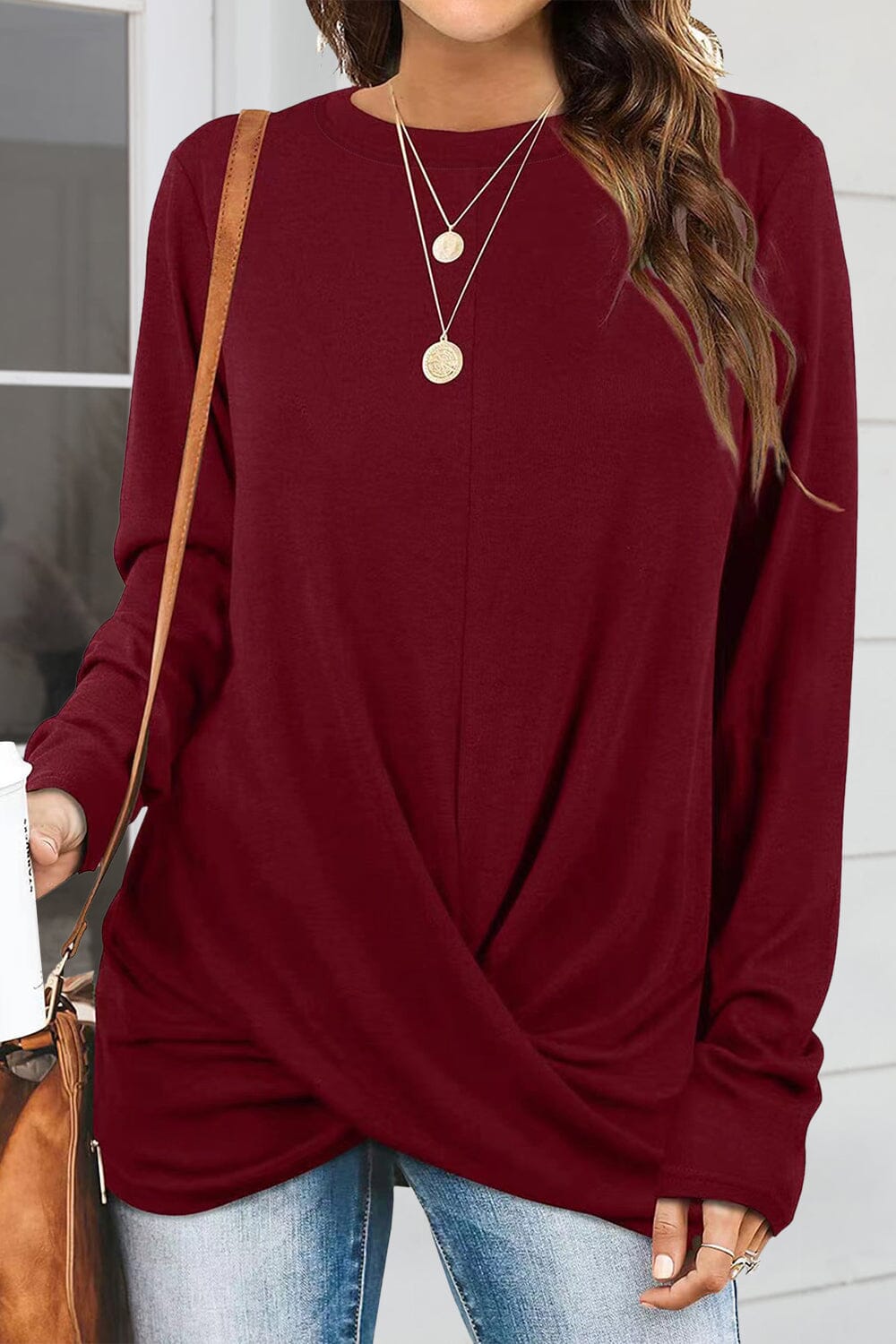 Ruched Round Neck Long Slleeve T-Shirt - Sydney So Sweet