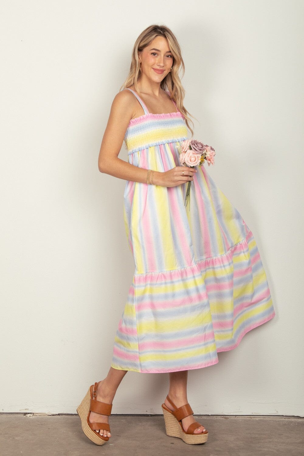 Striped Woven Smocked Midi Cami Dress - Sydney So Sweet