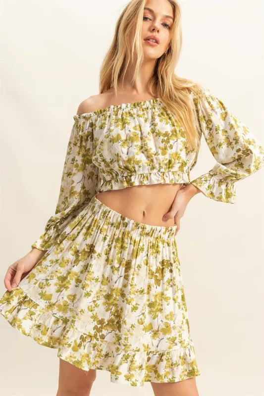 HYFVE Floral Off-Shoulder Flounce Sleeve Top and Skirt Set - Sydney So Sweet