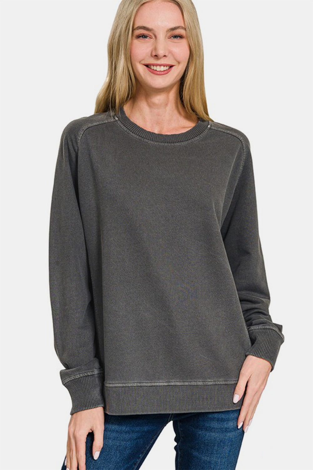 Zenana Full Size Pigment Dyed French Terry Sweatshirt - Sydney So Sweet