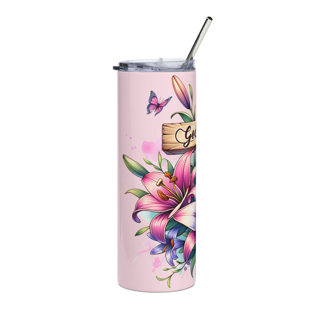 God is Good Cross & Lilies 20oz Floral Stainless Tumbler Insulated Travel Cup - Sydney So Sweet