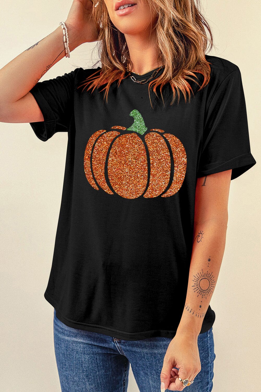 Pumpkin Round Neck Short Sleeve T-Shirt - Sydney So Sweet