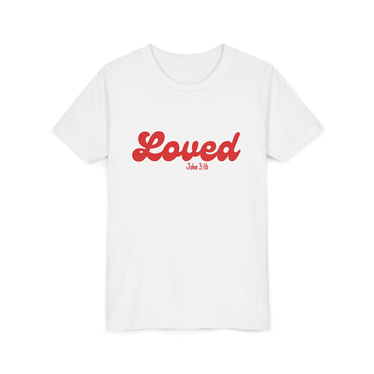 Loved John 3:16 Kids Tee Christian Script Youth T-Shirt