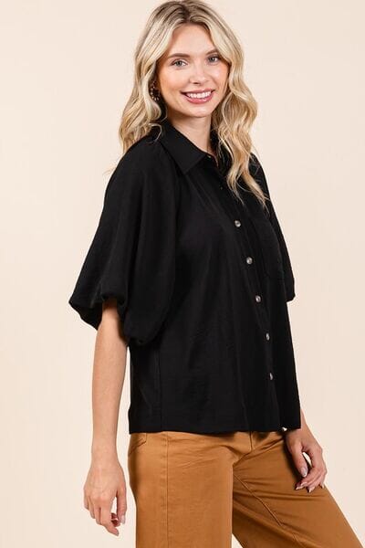 Mittoshop Airflow Short Bubble Sleeve Button Down Shirt - Sydney So Sweet