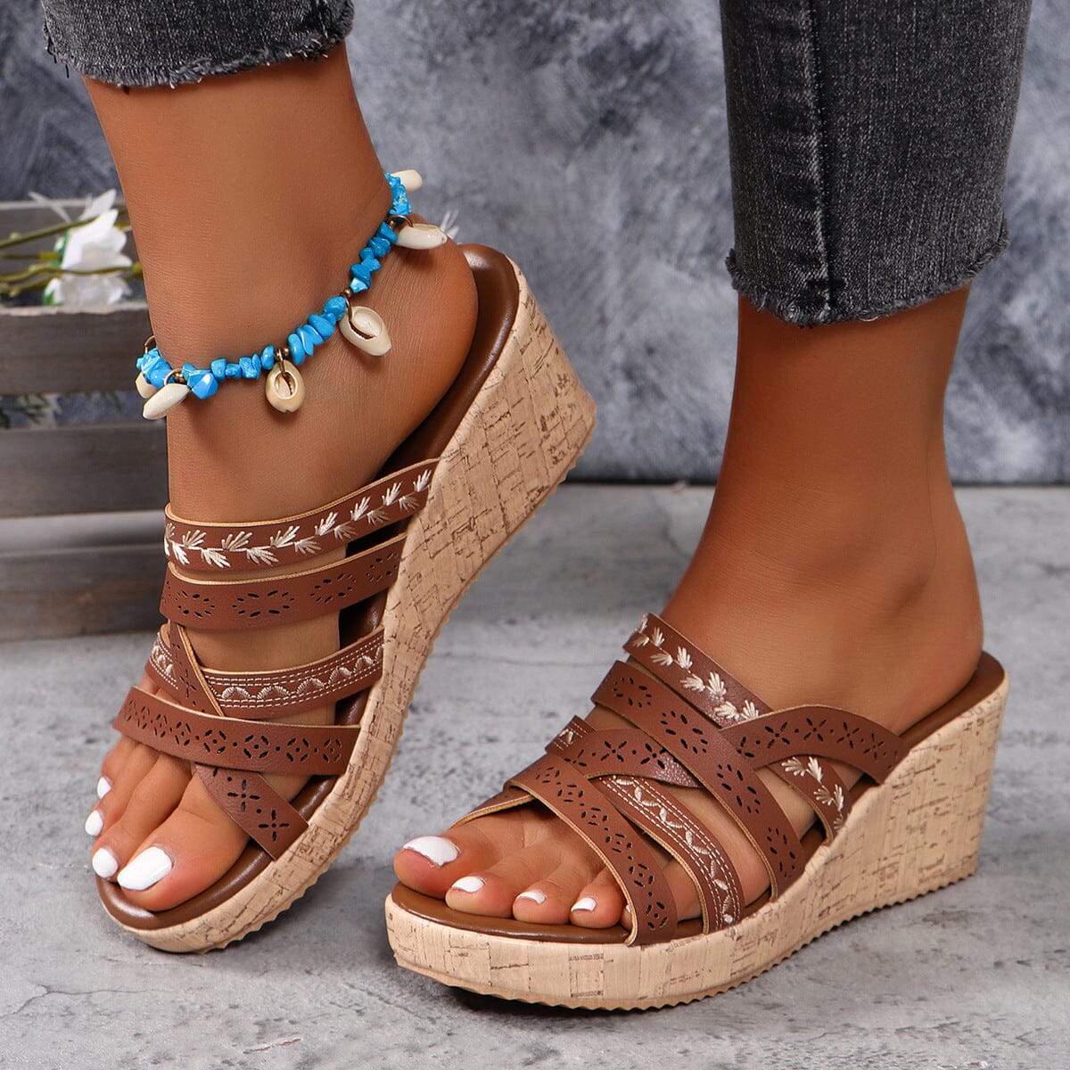 PU Leather Crisscross Wedge Sandals - Sydney So Sweet