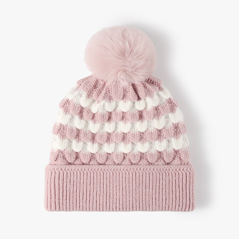 Striped Contrast Knit Hat with Pom-pom - Sydney So Sweet