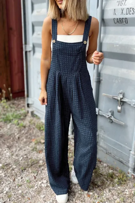 Plaid Wide Strap Wide Leg Overalls - Sydney So Sweet