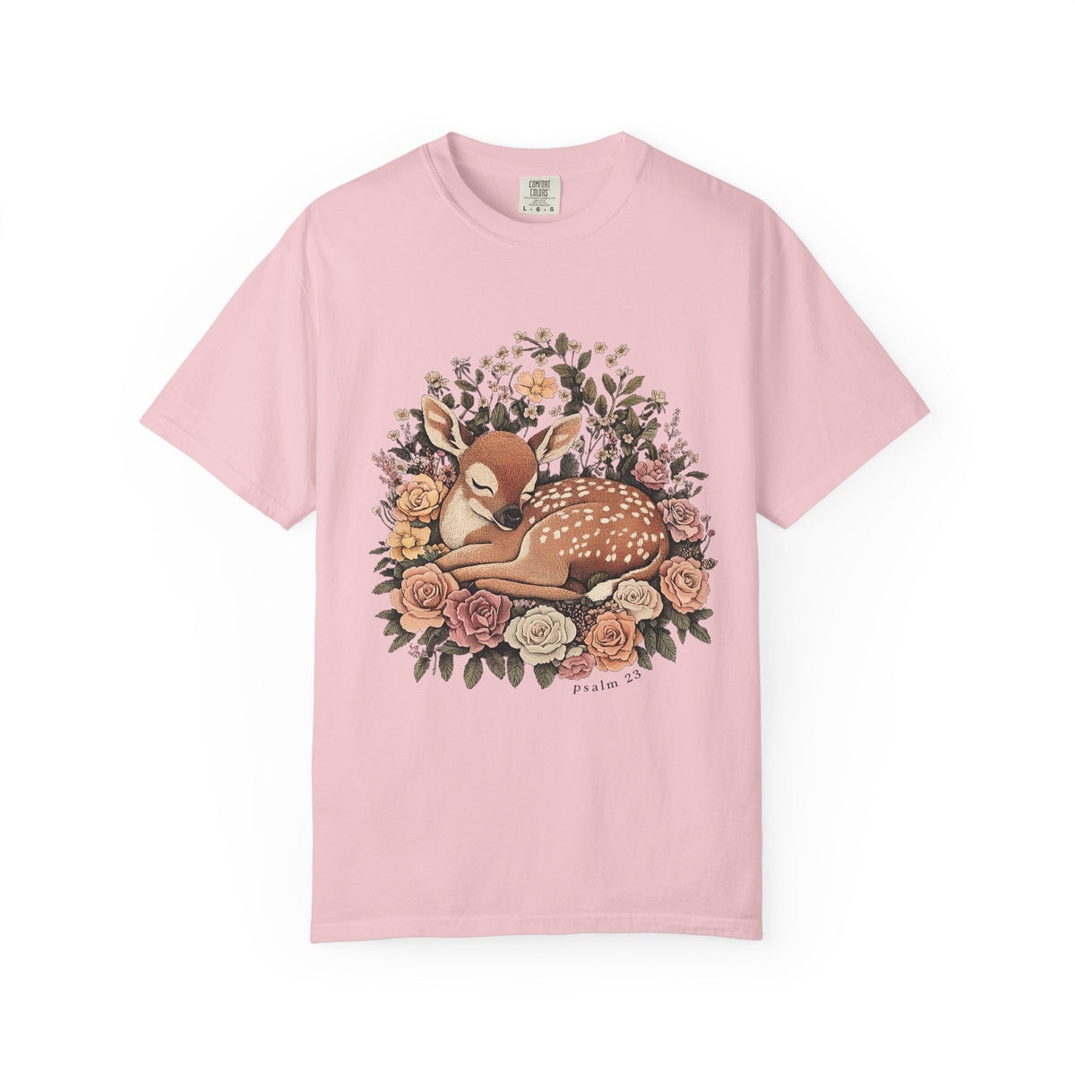 Sleeping Fawn Floral T-Shirt Psalm 23 Inspirational Christian Tee