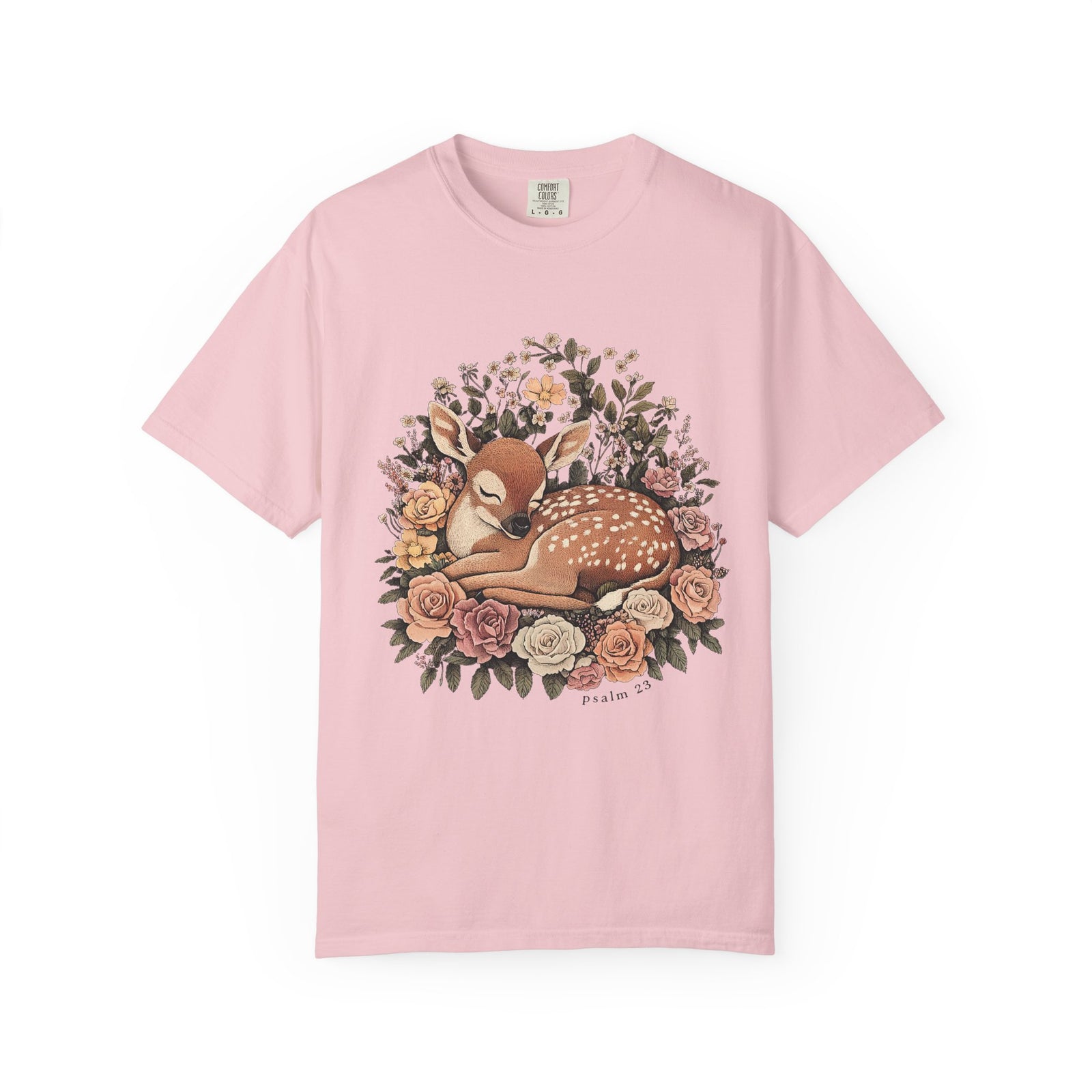 Sleeping Fawn Floral T-Shirt Psalm 23 Inspirational Christian Tee