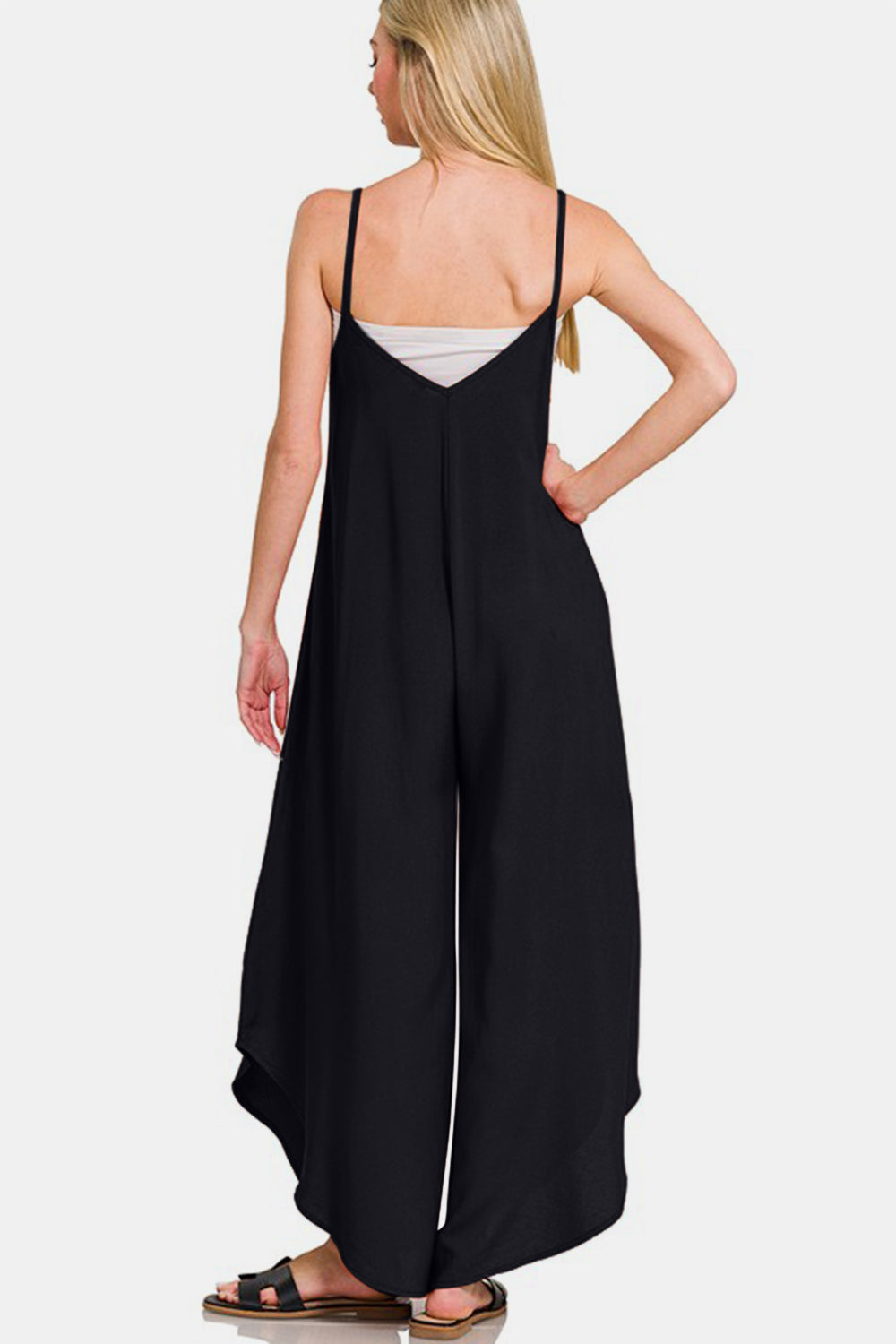 Zenana Spaghetti Strap Wide Leg Overalls with Pockets - Sydney So Sweet